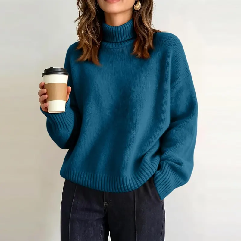 Jielayou Mock Neck Sweater A04-blue – product photo 2 of 3