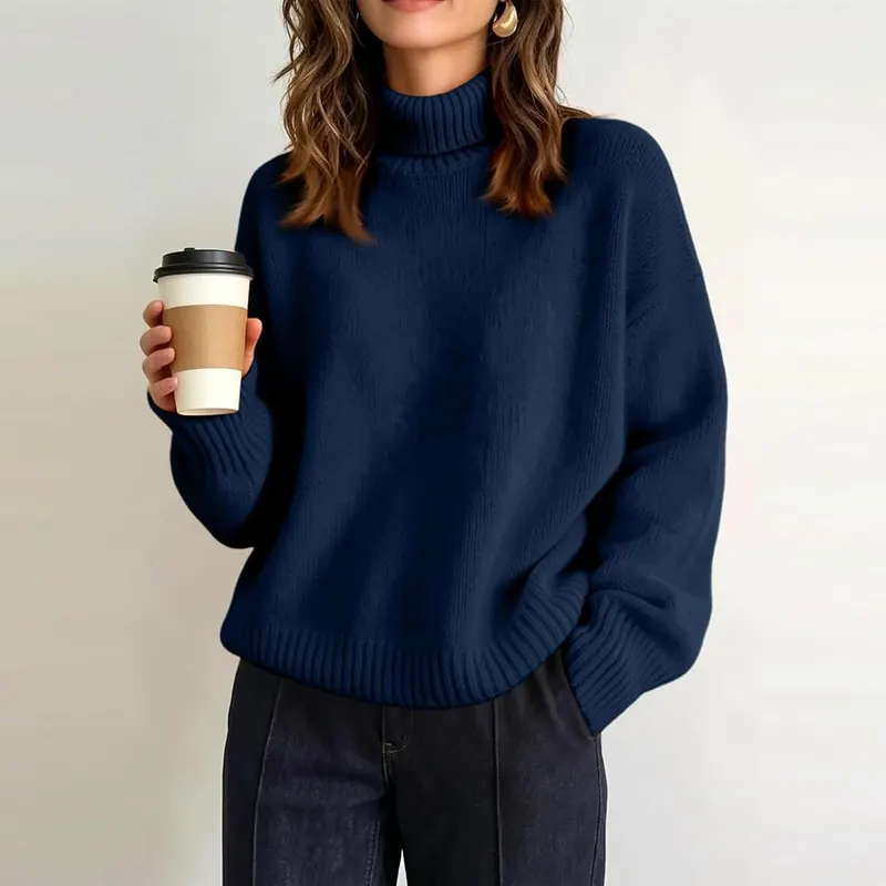 Jielayou Mock Neck Sweater A10-navy – Library Study Session