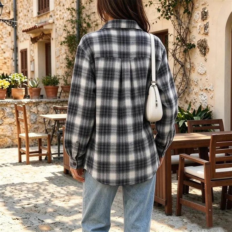 Jielayou Plaid Button Down Shirts A14-white Small – product photo 6 of 7