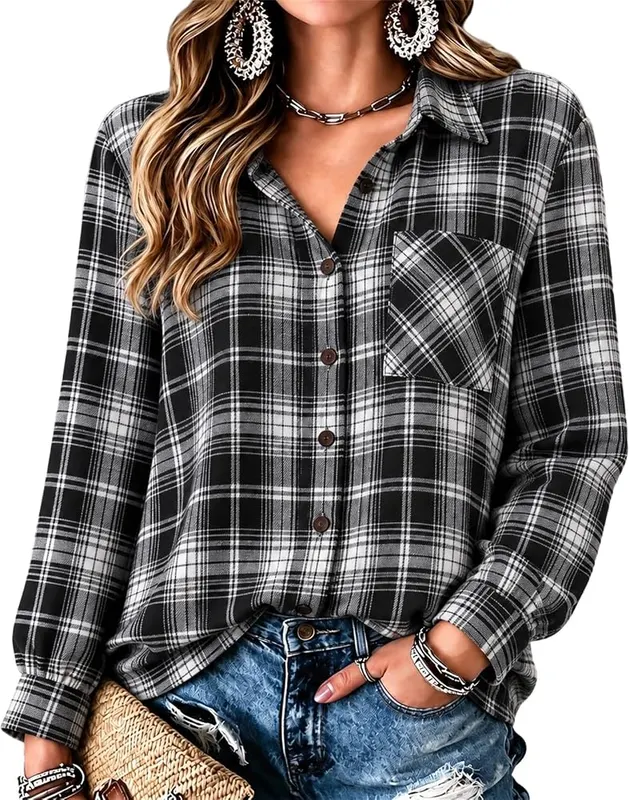 Jielayou Plaid Shirts A02-black in A02-black