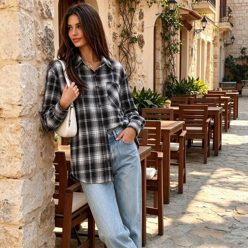 Jielayou Plaid Shirts A02-black – Weekend Cabin Trip With Friends