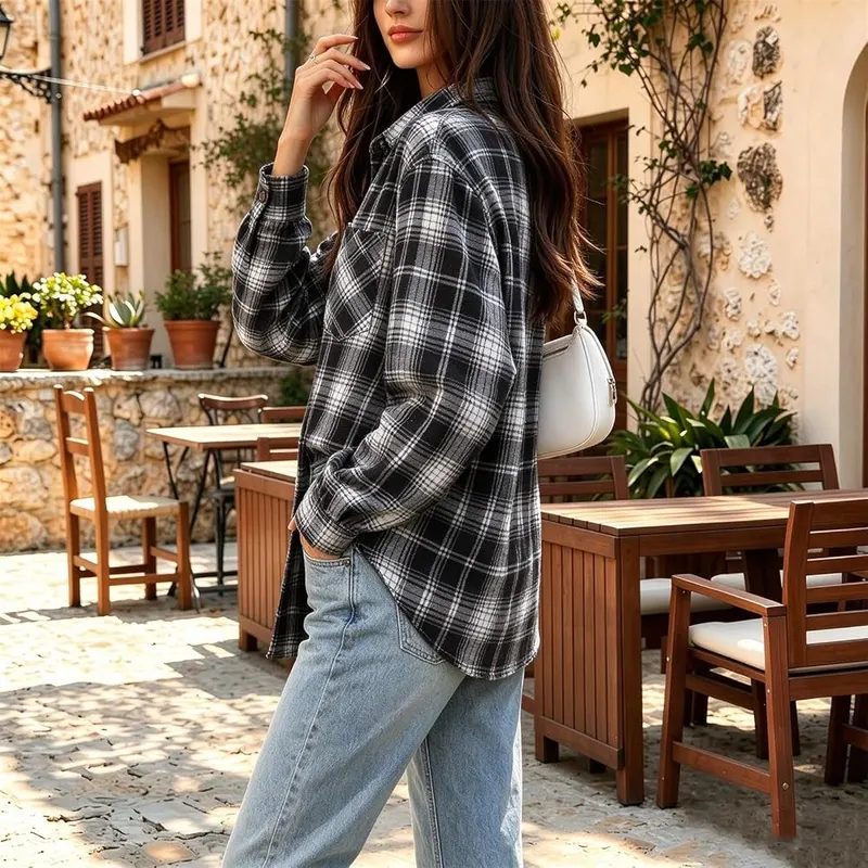 Jielayou Plaid Shirts A02-black – Check Pattern Running In Every Direction