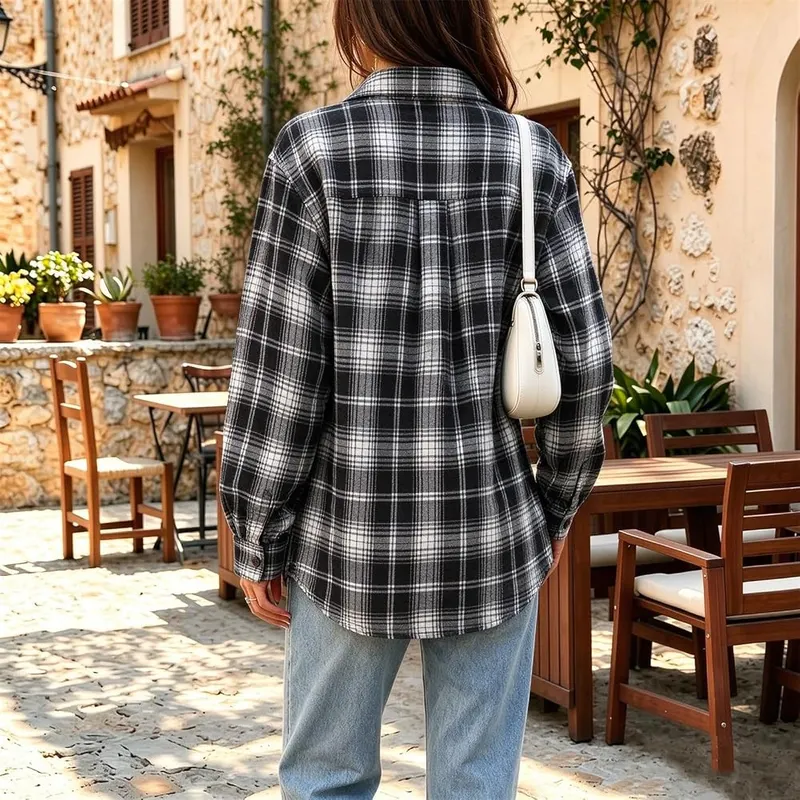 Jielayou Plaid Shirts A02-black – High Rise Jean And Boot Casual Set