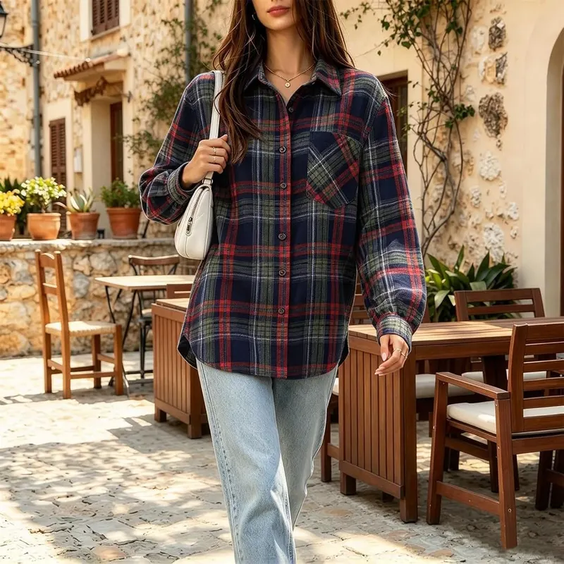 Jielayou Plaid Shirts A03-dark Gray Medium – Button Front And Pointed Collar