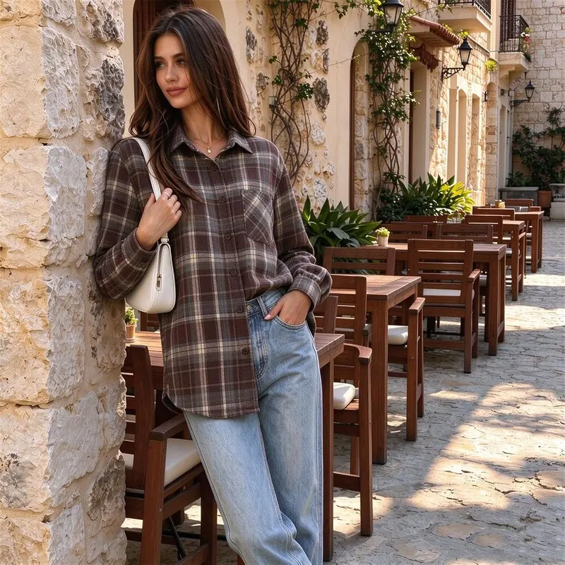 Jielayou Plaid Shirts A05-coffee 3X-Large – Weekend Cabin Trip With Friends
