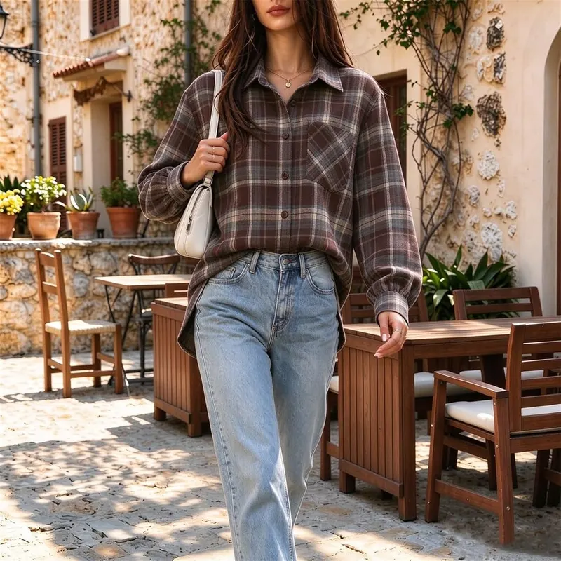Jielayou Plaid Shirts A05-coffee 3X-Large – Check Pattern Running In Every Direction