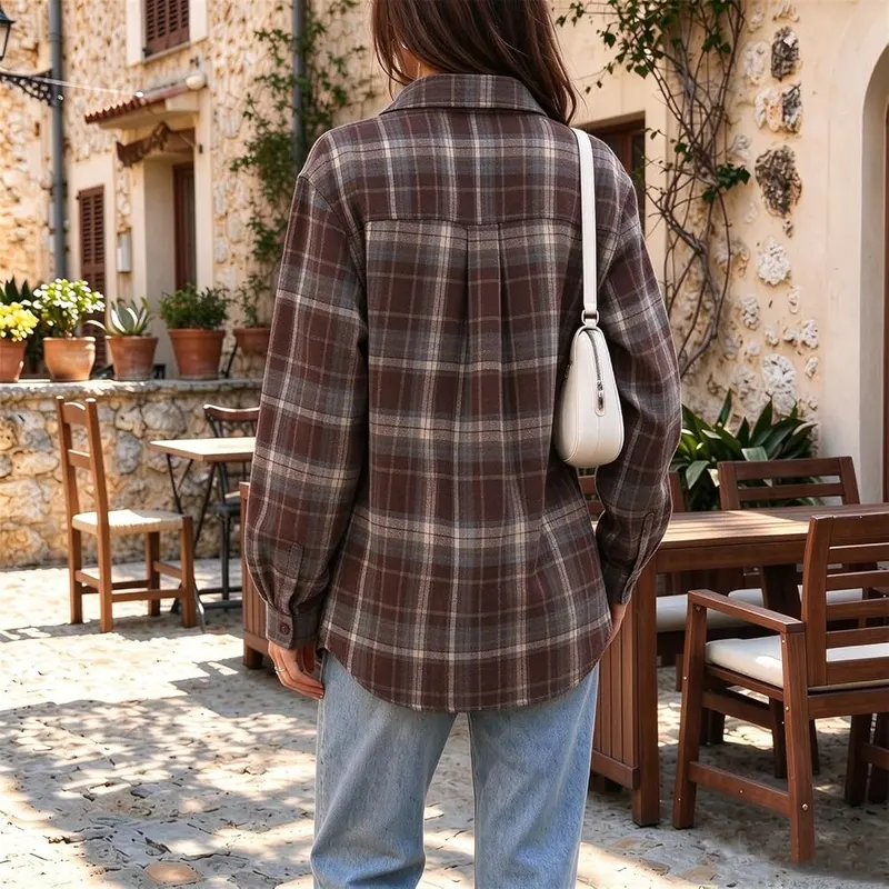 Jielayou Plaid Shirts A05-coffee – High Rise Jean And Boot Casual Set