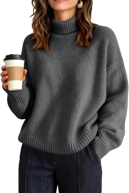 Jielayou Sweater Turtleneck A06-dark Gray 3X-Large in A06-dark Gray