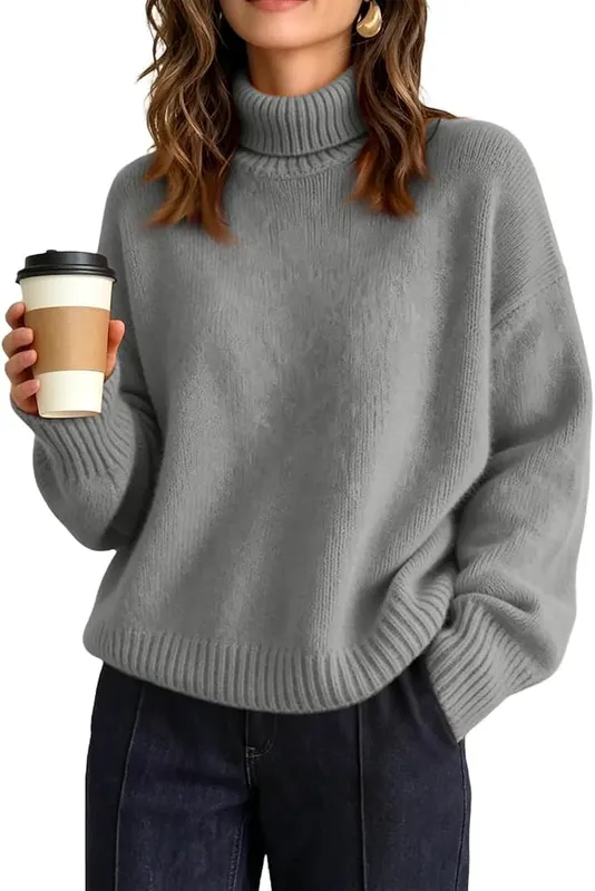 Jielayou Sweater Turtleneck A08-gray Small in A08-gray