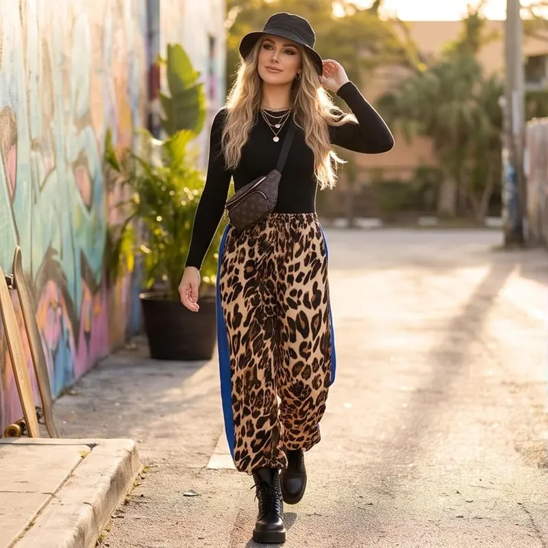 Jielayou Tall Leopard Pants A06-camel – Saturday Dinner At A Corner Table