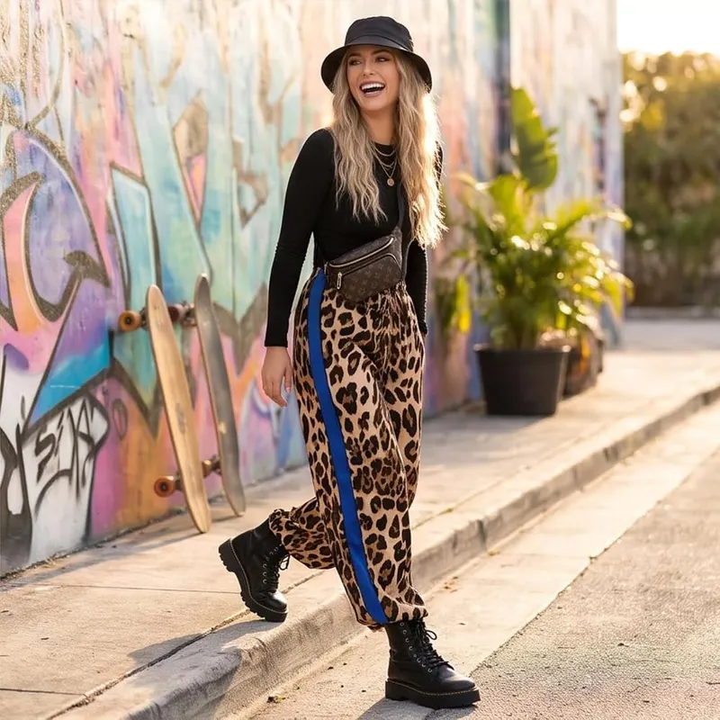 Jielayou Tall Leopard Pants A06-camel – Wide Leg Drape To The Floor
