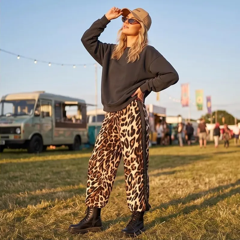 Jielayou Tall Leopard Pants A08-coffee – product photo 3 of 6