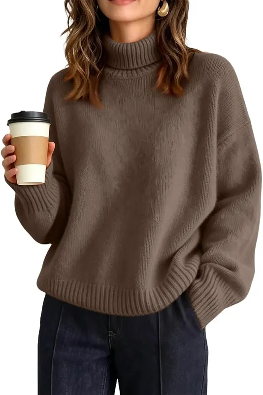 Jielayou Turtleneck Sweaters A05-coffee in A05-coffee
