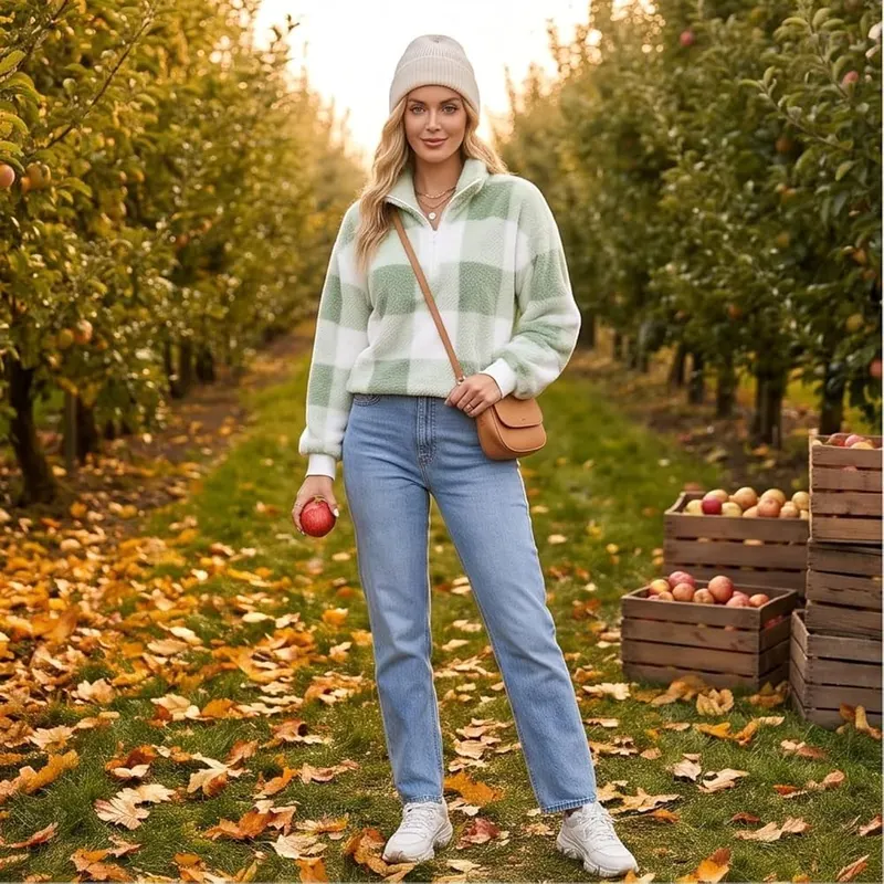 Jielayou Womens 3/4 Zip Pullover Plaid Fleece A04-light Green Large – Saturday Morning On The Back Step