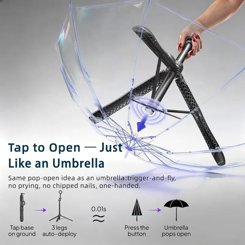 Jishane Magnetic Auto-Open Selfie Stick Tripod – Quick one-second magnetic phone attachment