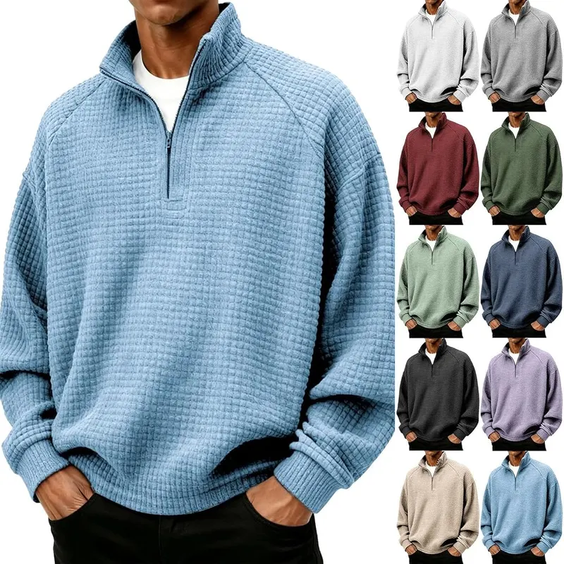 JiXiang Mens Pullover Quarter Zip Lightweight Sweatshirt in Blue