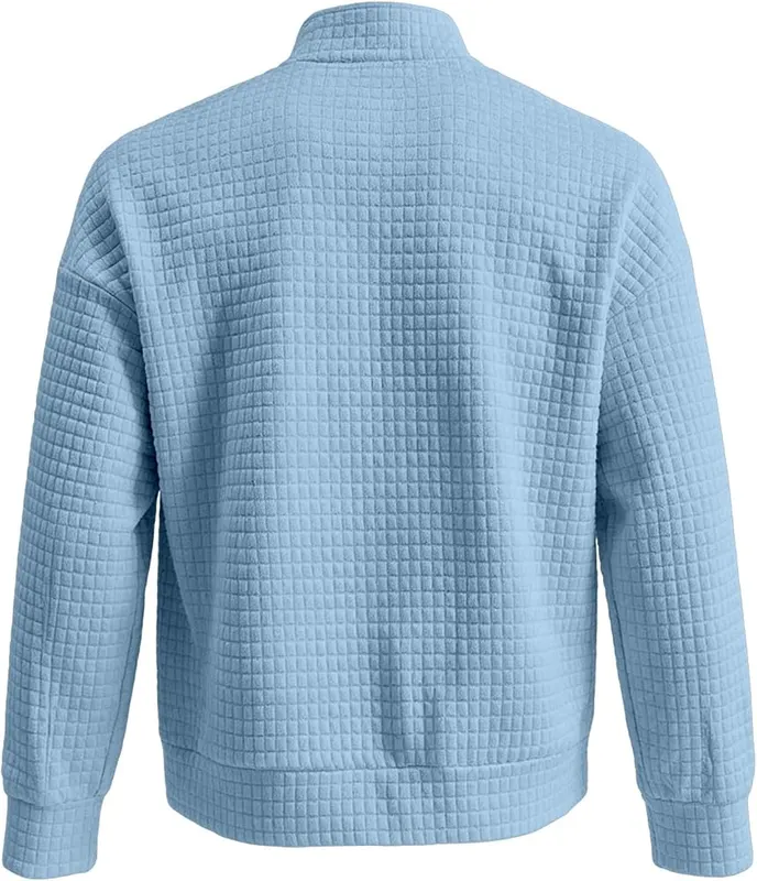 JiXiang Mens Pullover Quarter Zip Lightweight Sweatshirt – Textured waffle knit fabric
