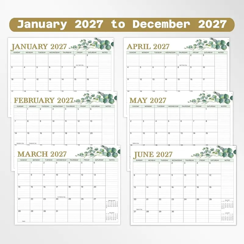JKFOI 2027 Olive Branch Wall Calendar – Sturdy gold wire binding