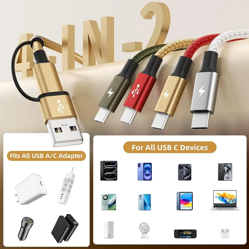 Jogrytece Travel USB C 4 in 2 – Multi charging cable for travel