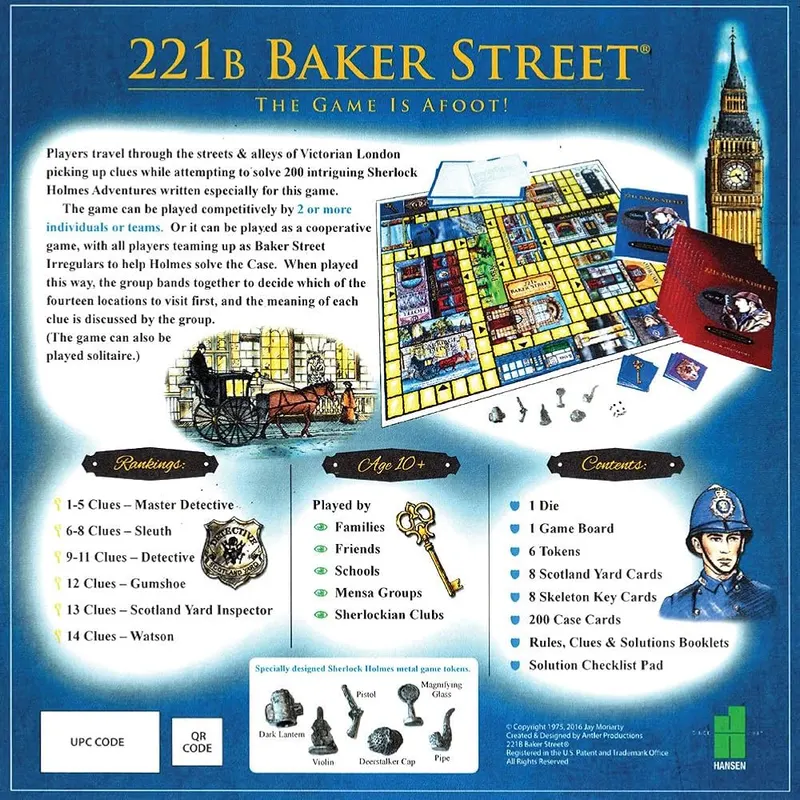 John N. Hansen Deluxe 221B Baker Street Murder Mystery – Deluxe version includes newly designed game board, metal