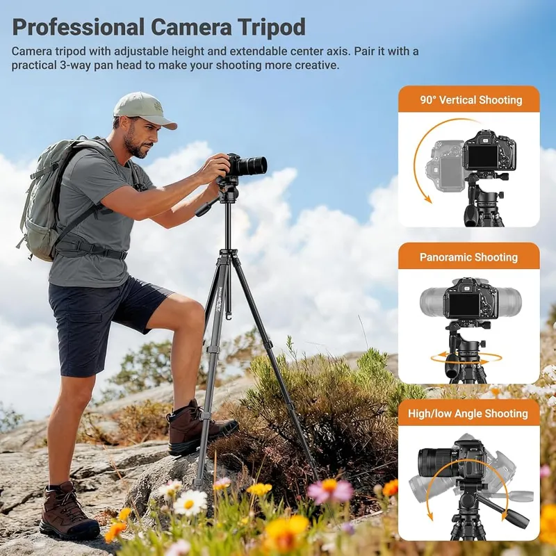 JOILCAN 66″ Travel Tripod – Superior Stability Heavy-duty Tripod