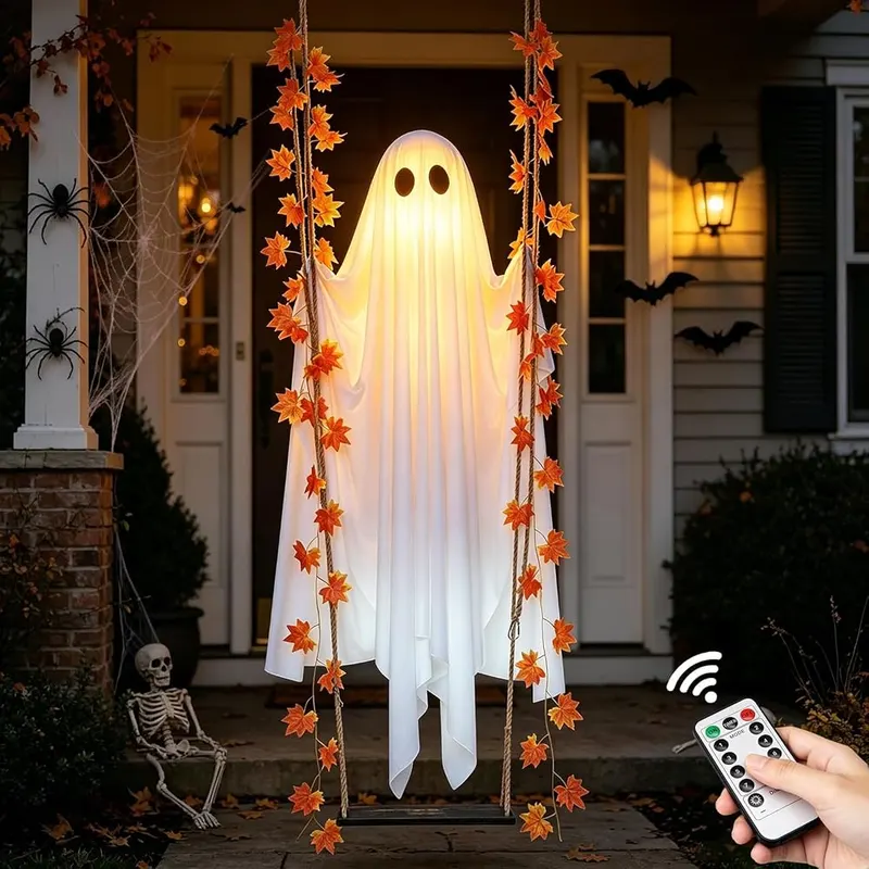 JooyDeepot Swinging Ghost Outdoor Decor in White