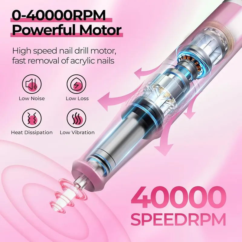 JOSGLOI 40000RPM Professional Nail Drill E-File – 40,000 RPM maximum speed rating