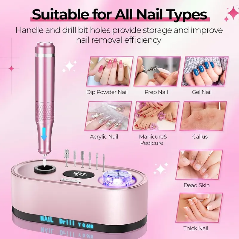 JOSGLOI 40000RPM Professional Nail Drill E-File – Quiet, low-vibration operation