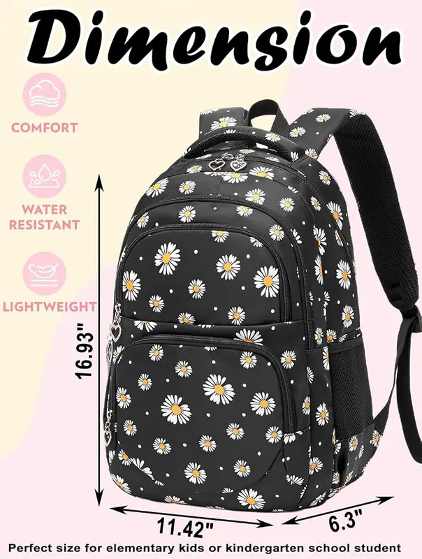 Joyfulife Daisy Print School Backpack – Matching lunch box included