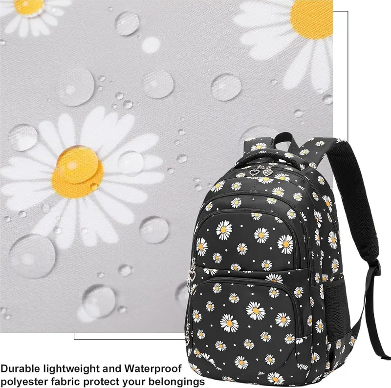 Joyfulife Daisy Print School Backpack – Lightweight water resistant design