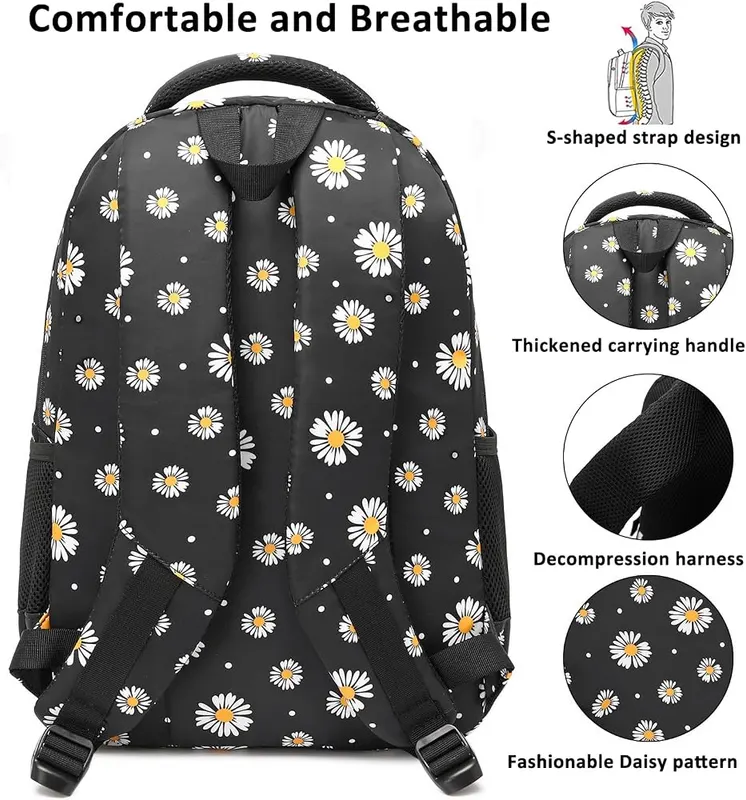 Joyfulife Daisy Print School Backpack – Sized for elementary students