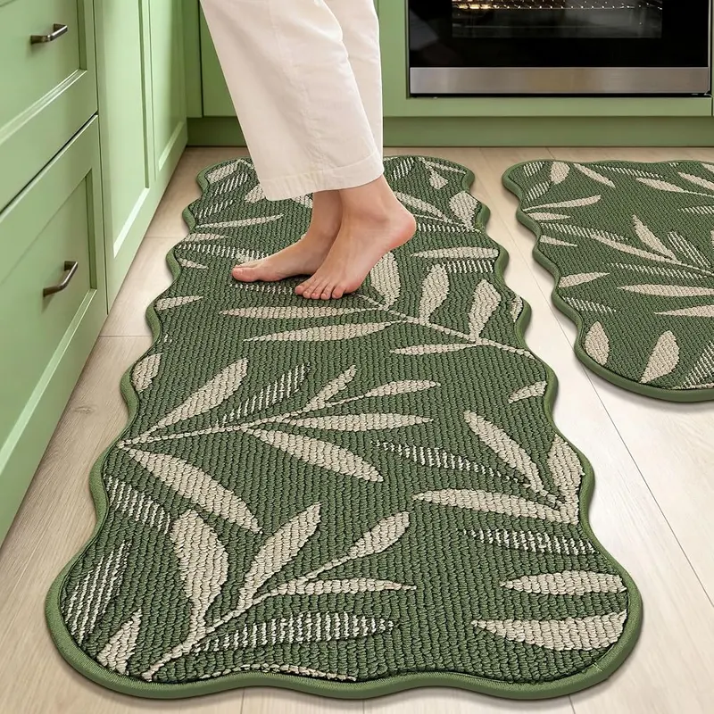 JSEI 3D Leaf Scalloped Kitchen Rugs