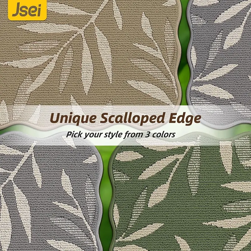 JSEI 3D Leaf Scalloped Kitchen Rugs – Scalloped decorative edge