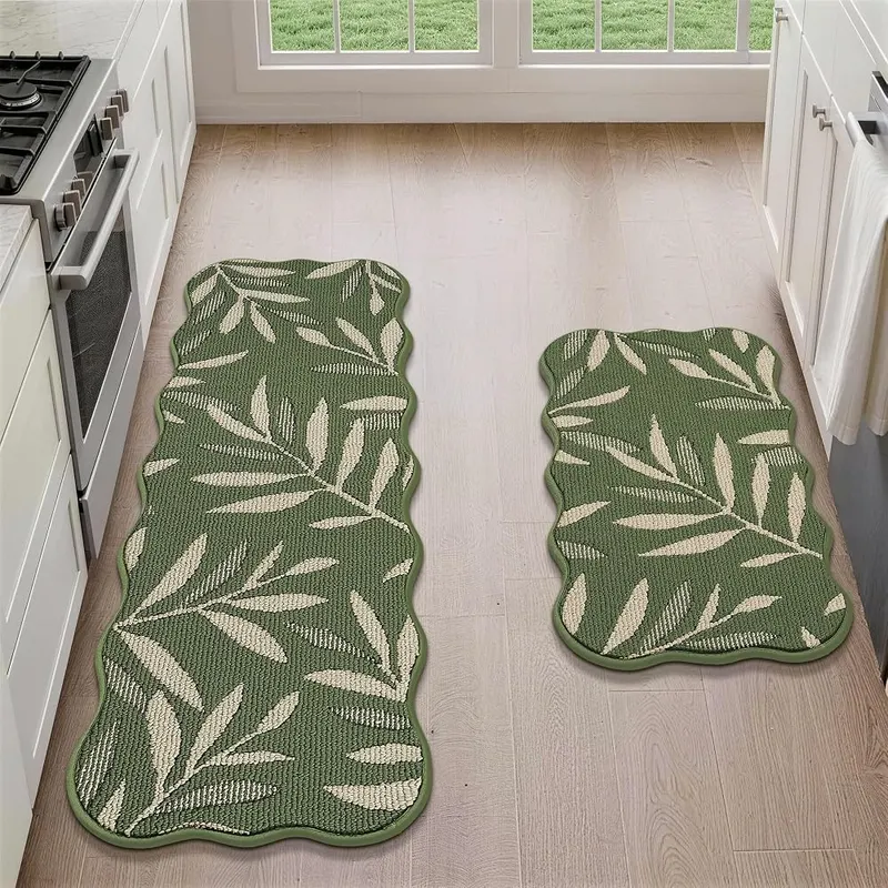 JSEI 3D Leaf Scalloped Kitchen Rugs – Two sizes: 17x30 and 17x48 inches