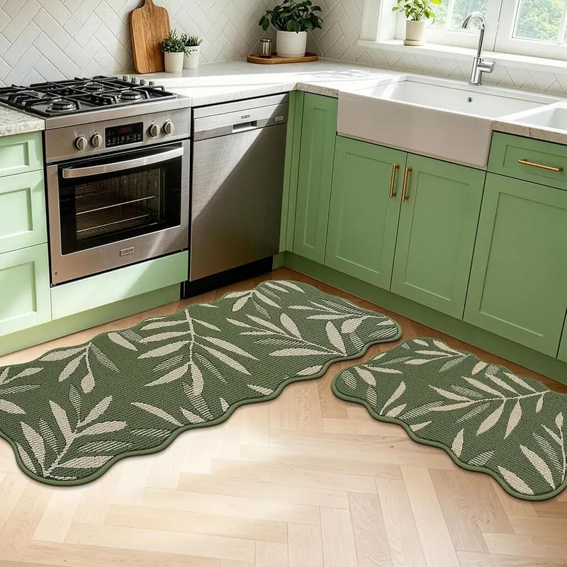 JSEI 3D Leaf Scalloped Kitchen Rugs – TPR grip backing