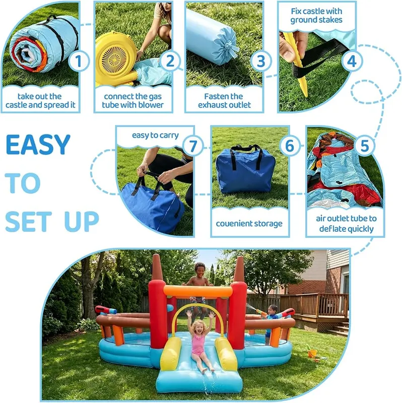 JumpYeah Inflatable Bounce House Bouncy Castle Ship – Includes stakes and repair patches