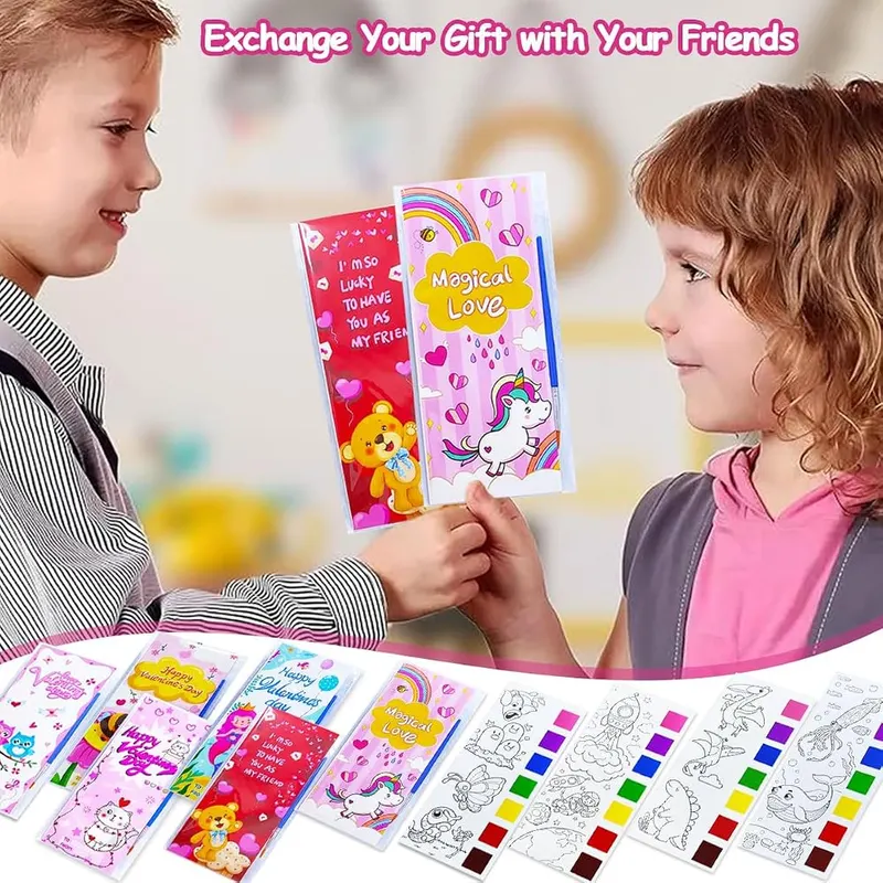 JUNQIU 24 Pack Valentines Day Cards – 24 brushes and 24 clear bags