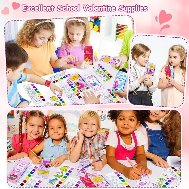 JUNQIU 24 Pack Valentines Day Cards – Built-in paint trays on each page