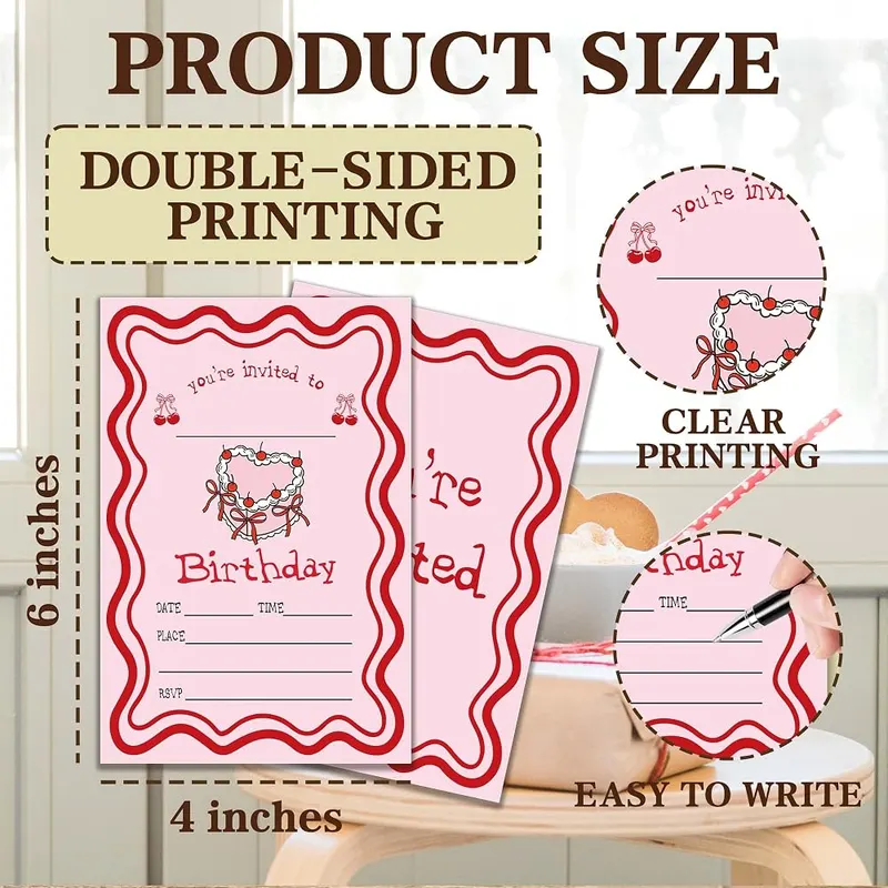 JUPXB Pink Cherry Birthday Invitation – Size
