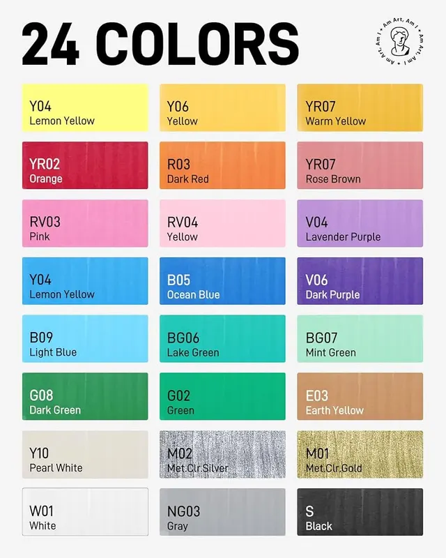 JusArt Acrylic Paint Markers – 24 acrylic colors in one set