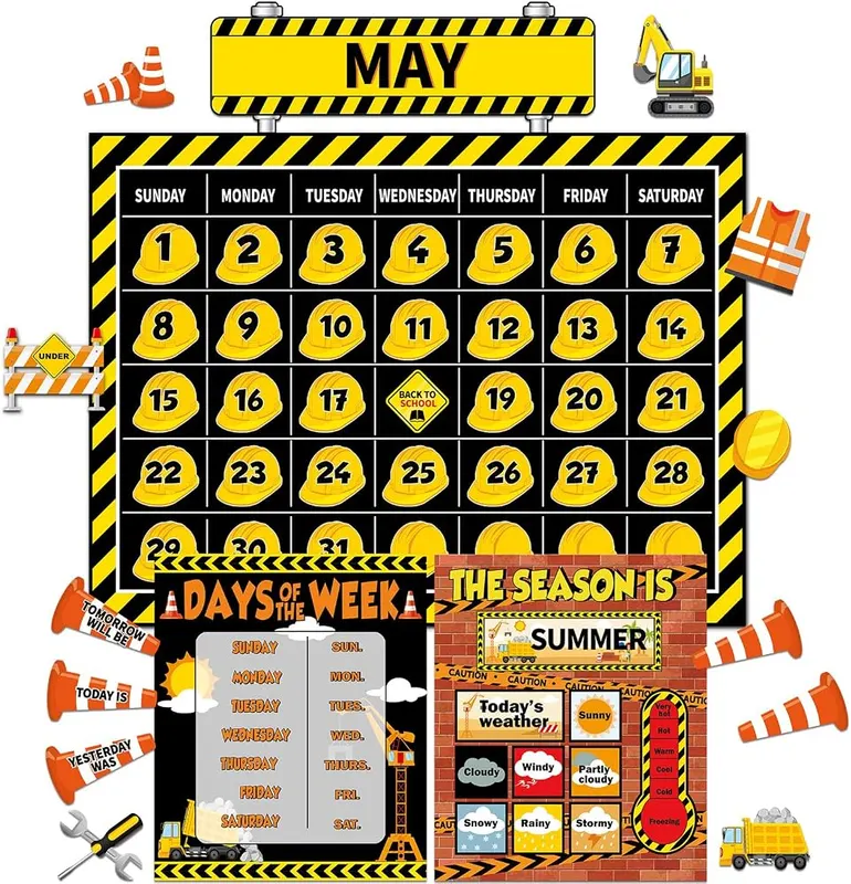 Justforjoyful Construction Calendar Bulletin Board Set