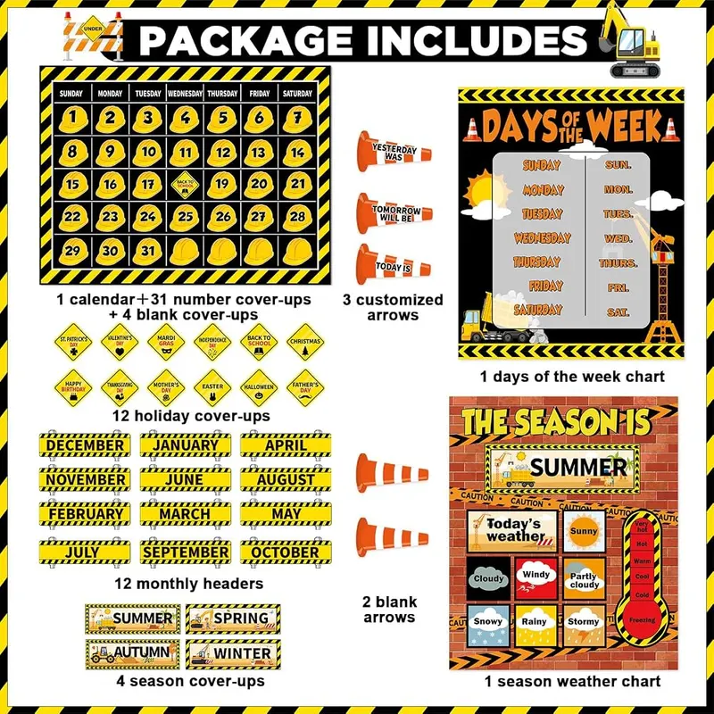 Justforjoyful Construction Calendar Bulletin Board Set – Package includes