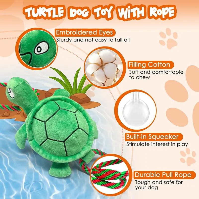 Kachewlulu Rope Dog Toys – Turtle-shaped plush with festive green color