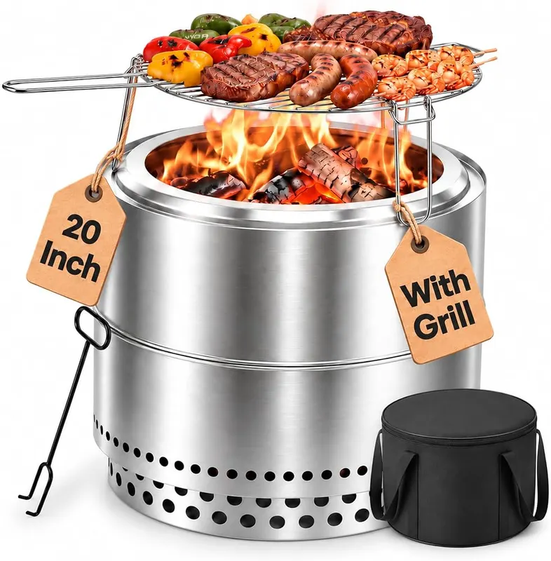 KamerOut 20 Inch Smokeless Fire Pit in Stainless Steel