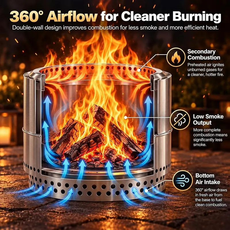 KamerOut 20 Inch Smokeless Fire Pit – Removable Ash Pan & Elevated Stand for Easy Cleanup