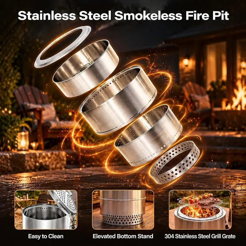 KamerOut 20 Inch Smokeless Fire Pit – Fire Pit with Grill Grate for Cooking & Warmth