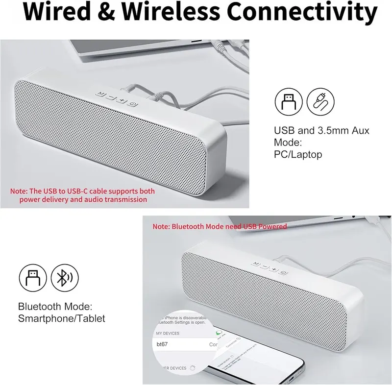 KASOHQEE Computer Speakers 5.3/3.5mm – Bluetooth 5.3 wireless connection