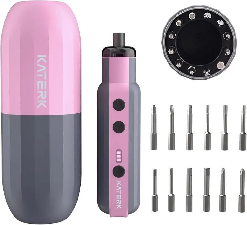 Katerk Electric Screwdriver Cordless Power Screwdriver Set in Pink