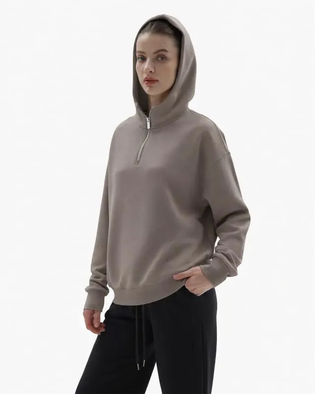 keriffe Womens Hoodies Quarter Zip Pullover Sweatshirt Y2K Light Coffee – Convenient quarter zip neckline style