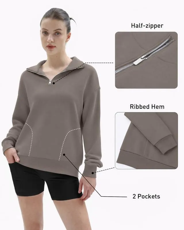 keriffe Womens Hoodies Quarter Zip Pullover Sweatshirt Y2K Light Coffee – Versatile light coffee shade